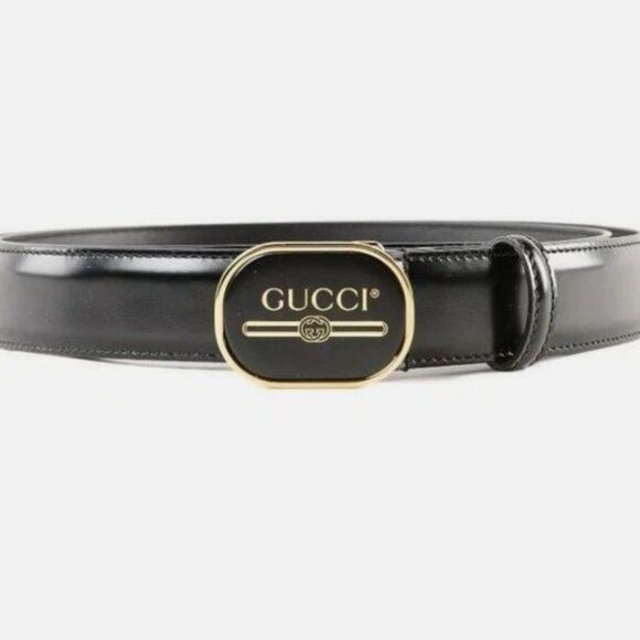Gucci Logo Buckle Leather Belt Black - Picture 1 of 4